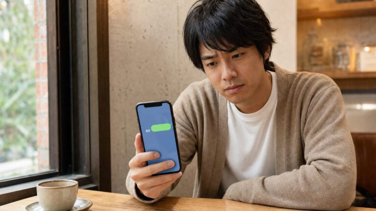 彼女からのLINEの既読がついたまま返信が来ず、スマホを気にする男性の写真