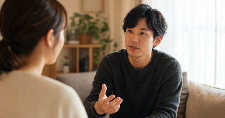 遠距離になることを承知のうえで女性に真剣な表情で想いを伝える男性の写真