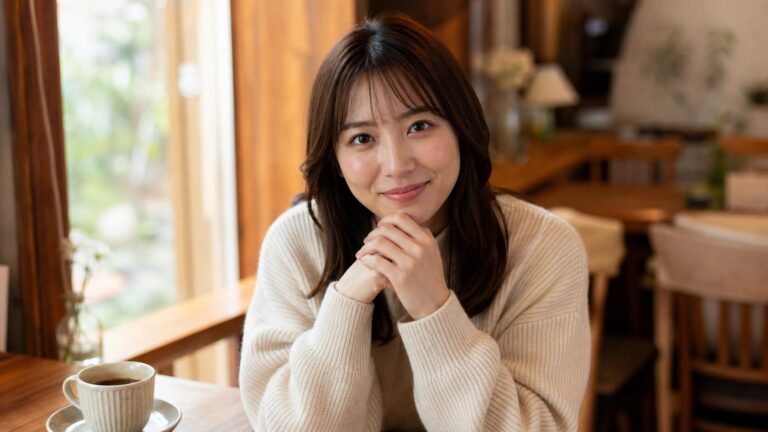 まっすぐ相手の目を見つめながら話す女性の写真