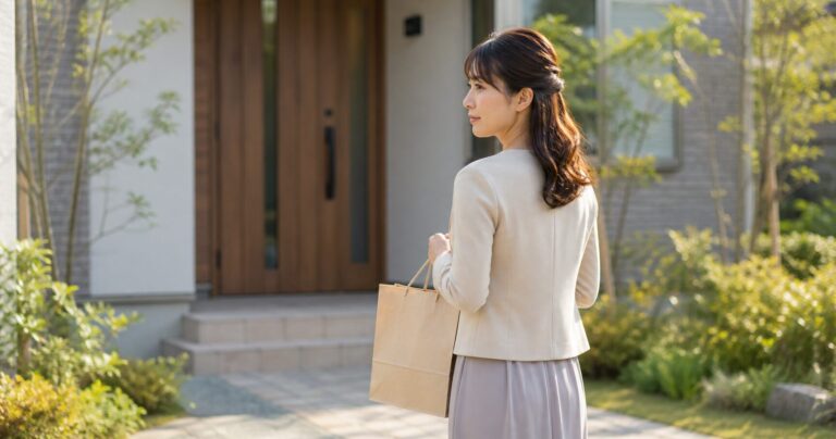 彼氏の実家を訪ねる前に身支度を整える女性の後ろ姿