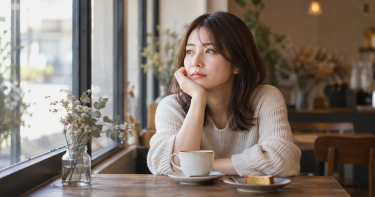 別れたい気持ちと別れたくない気持ちの間で悩む女性の写真