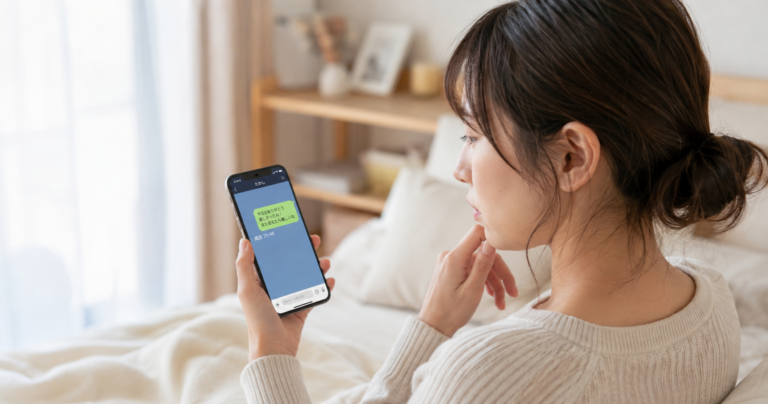 別れ話の後にスマートフォンの既読表示を見て不安な表情を浮かべる女性の写真
