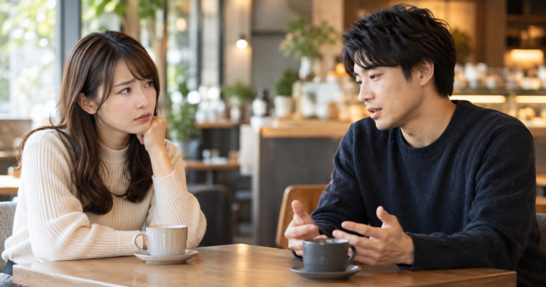 振ったのに友達でいたいと言う男性を複雑な表情で見つめる女性