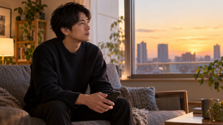 別れ話の返事を保留にされ思い悩む様子の男性の写真