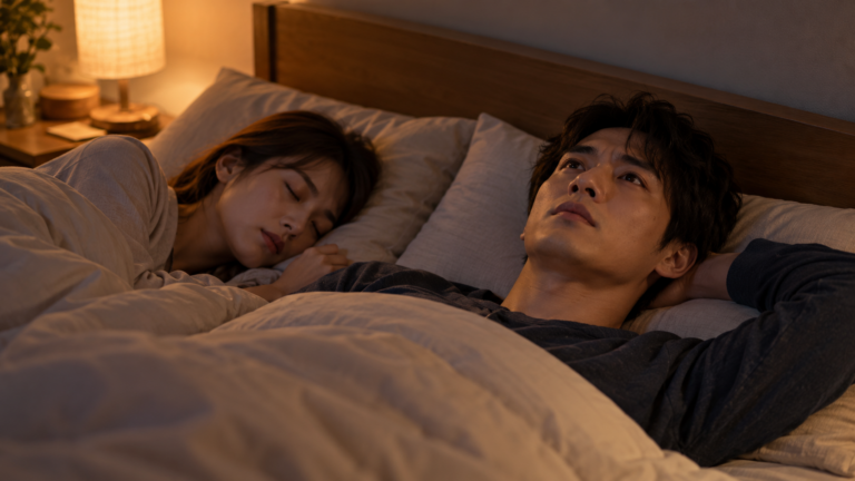 隣で眠る彼女の横で不安な表情を浮かべている男性