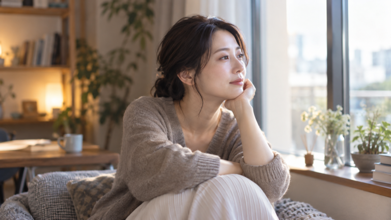 別れた後の気持ちを整理しようとする女性のイメージ写真
